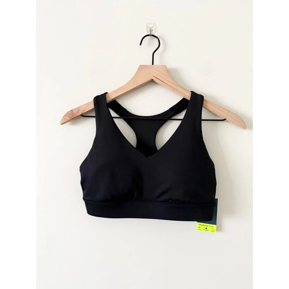 NWT Tek Gear Black Racer Back Sports Bra Light Support Size S